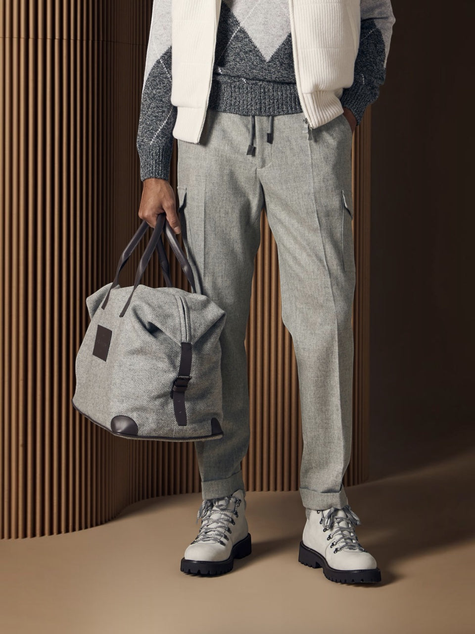 Gran Sasso Herringbone Travel Bag Grey/Brown