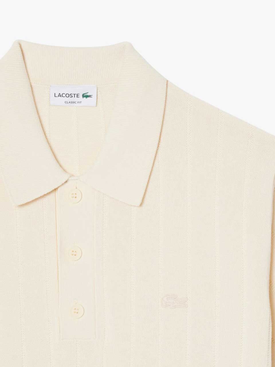 Fluid Ribbed Knit Polo Collar Sweater Beige