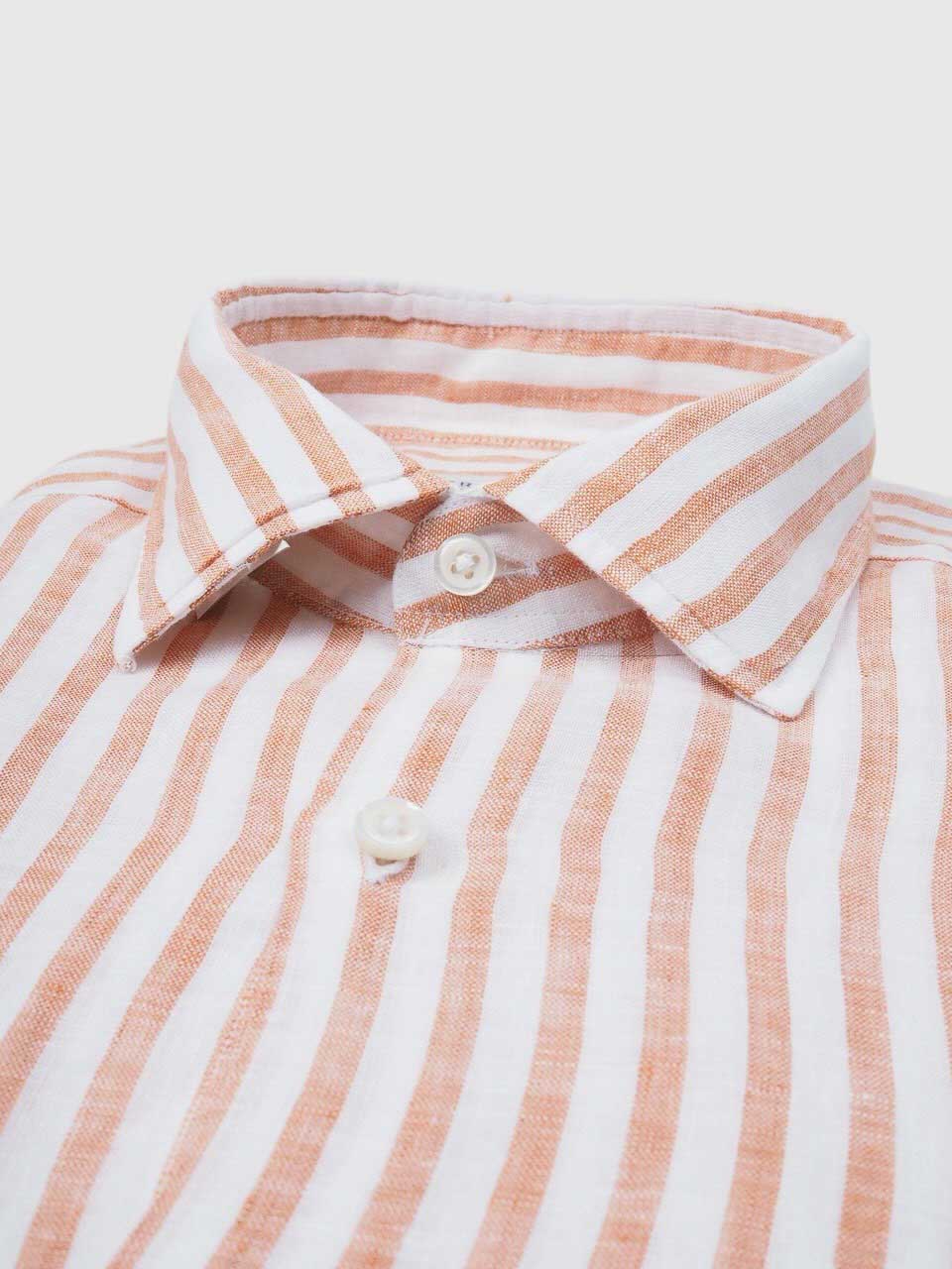 Washed Striped Linen Shirt Orange/White