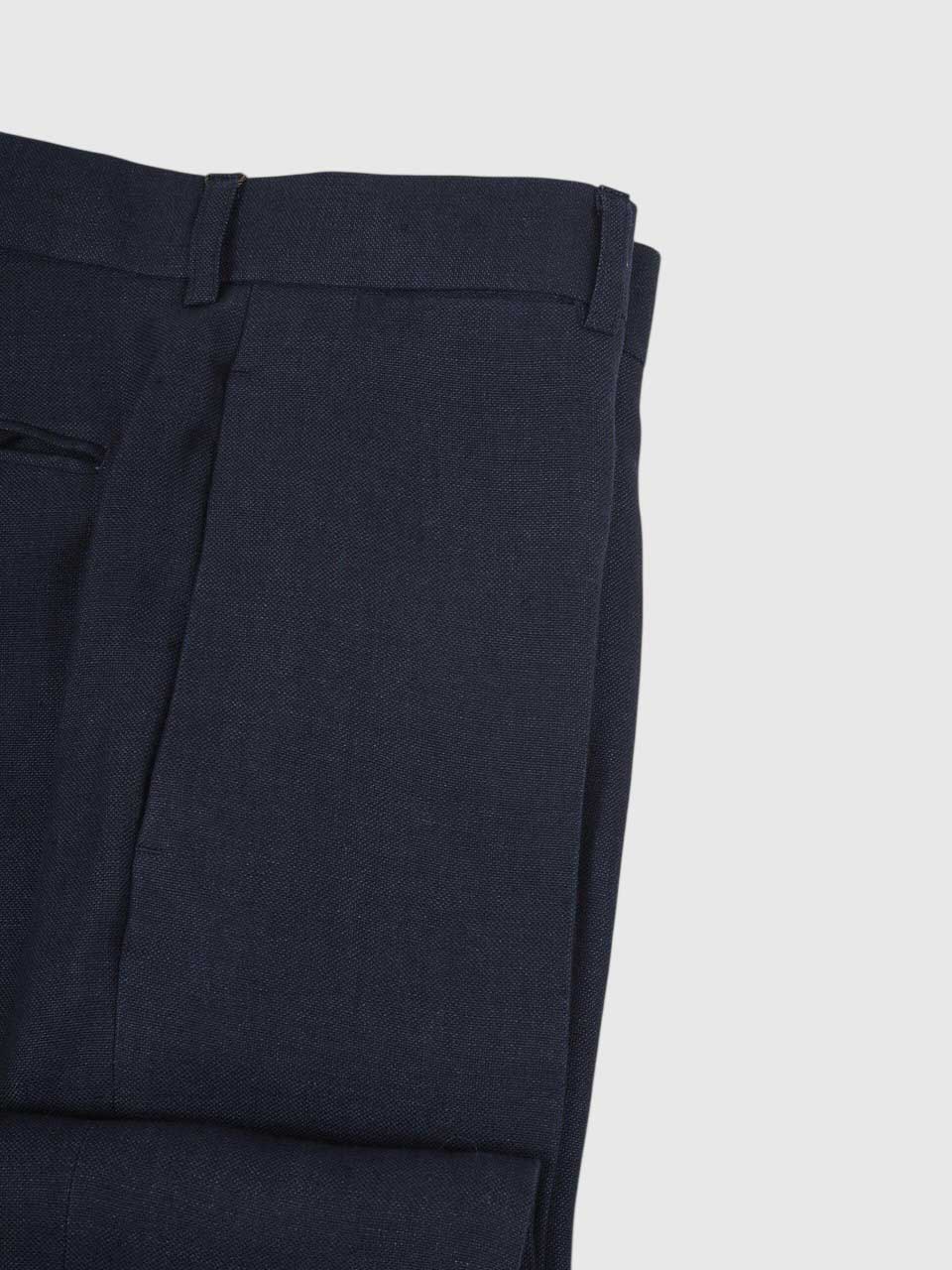 Loose Fit Linen Trousers Navy