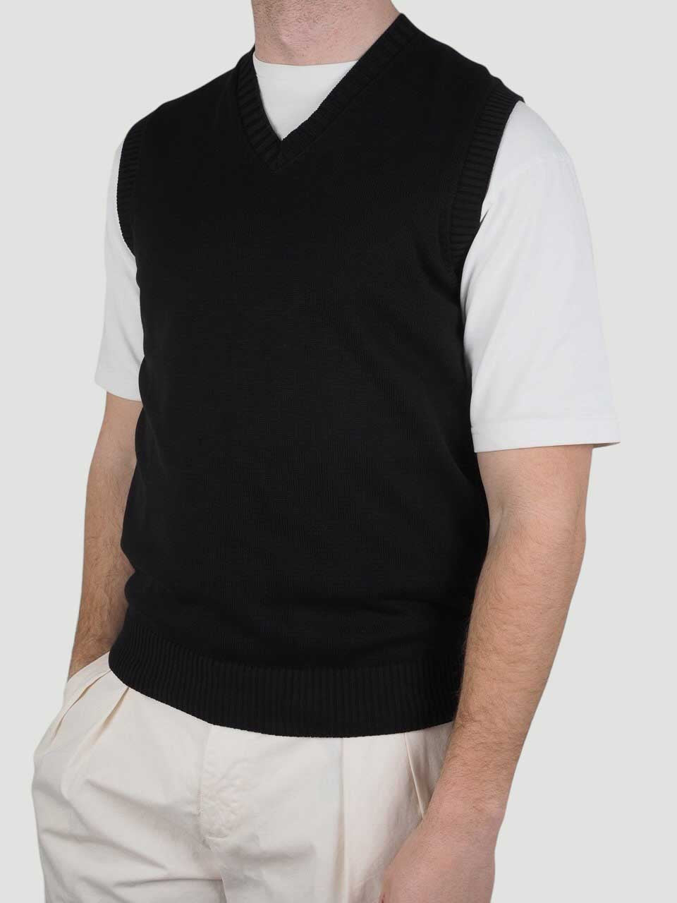 Cotton V-Neck Vest Black