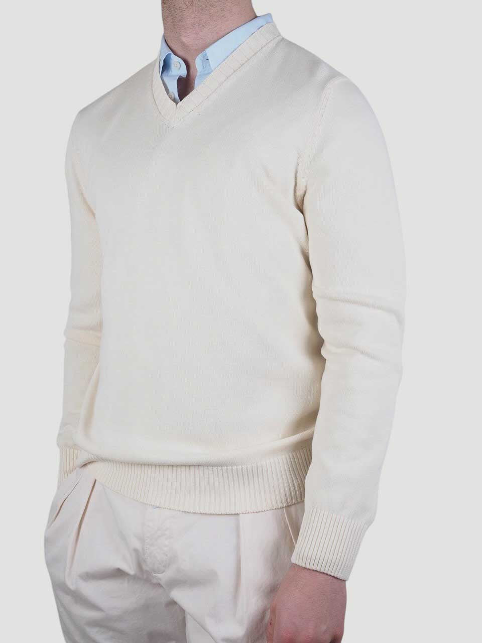 Cotton V-Neck Sweater Cream