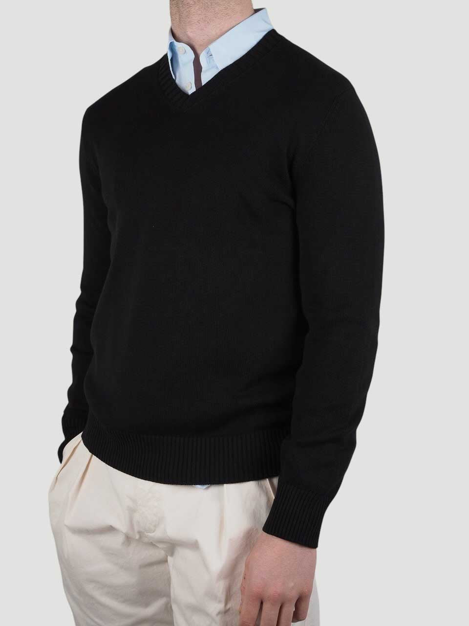 Cotton V-Neck Sweater Black