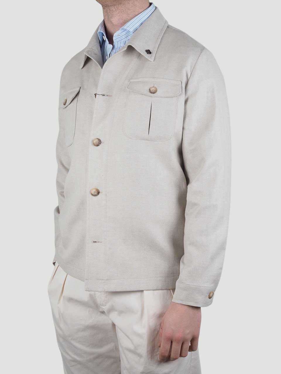Linen Cotton Overshirt Jacket Beige