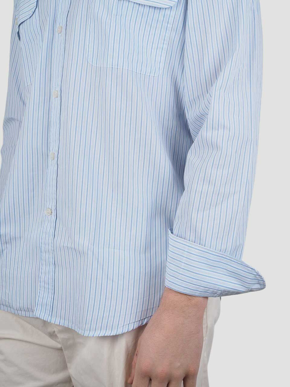 Washed Striped Cotton Chest Pockets Shirt Navy/White