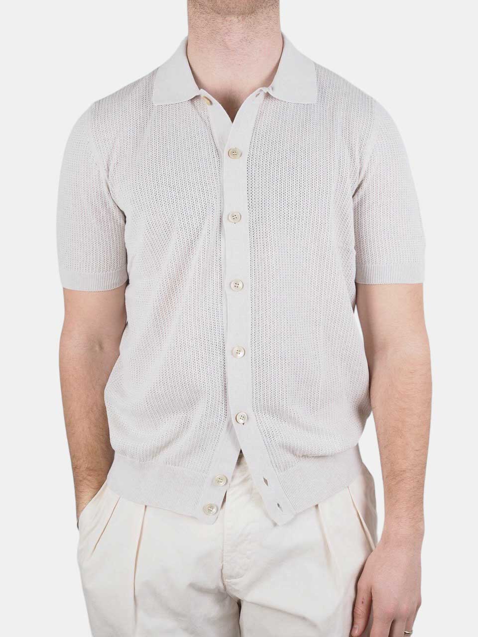 Knitted Short Sleeve Shirt Beige