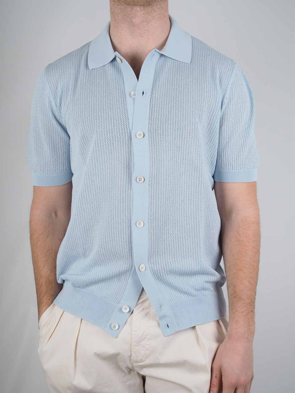 Knitted Short Sleeve Shirt Blue
