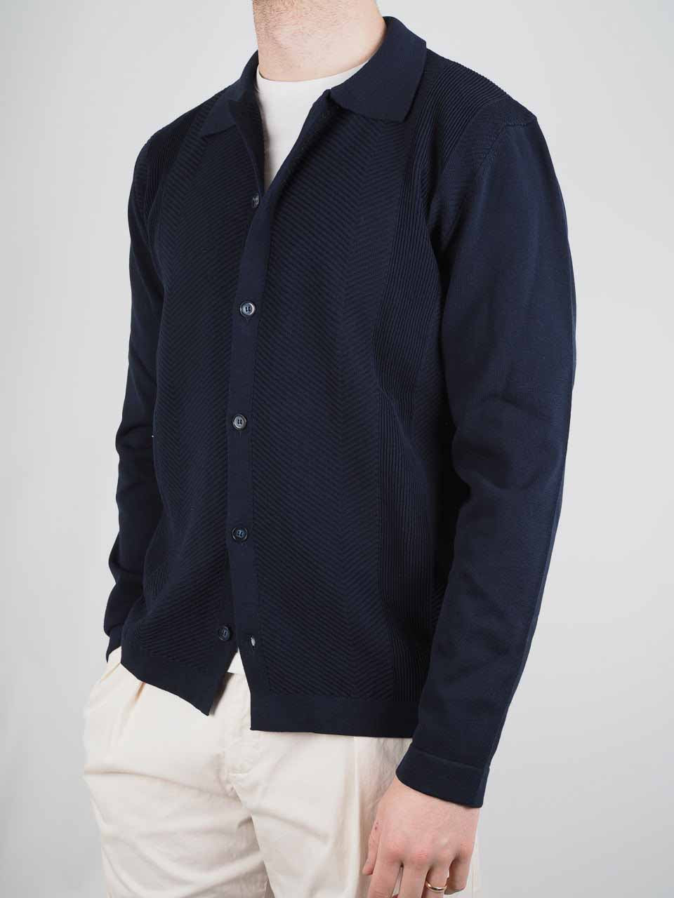 Knitted Cotton Long Sleeve Shirt Navy