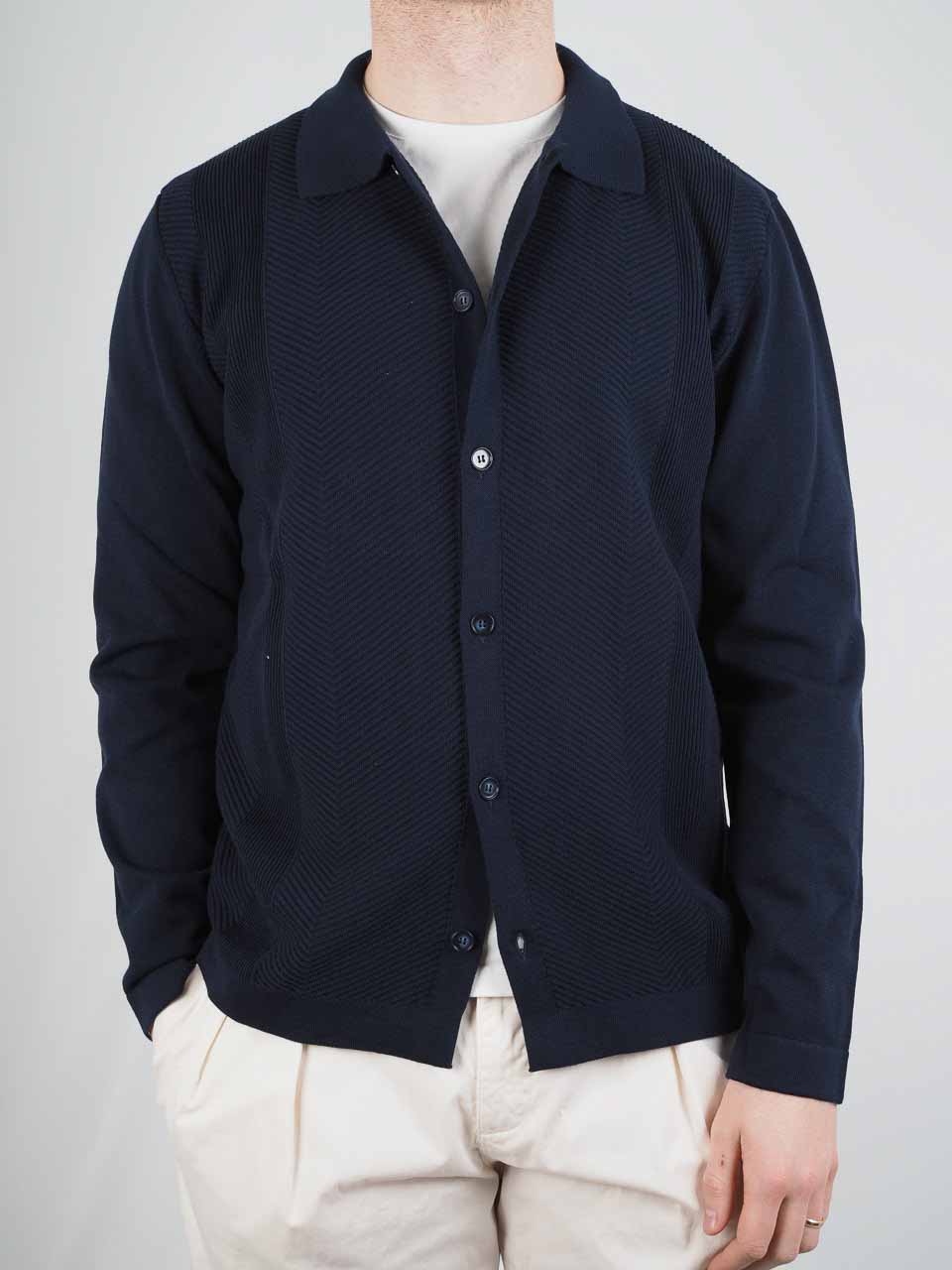 Knitted Cotton Long Sleeve Shirt Navy