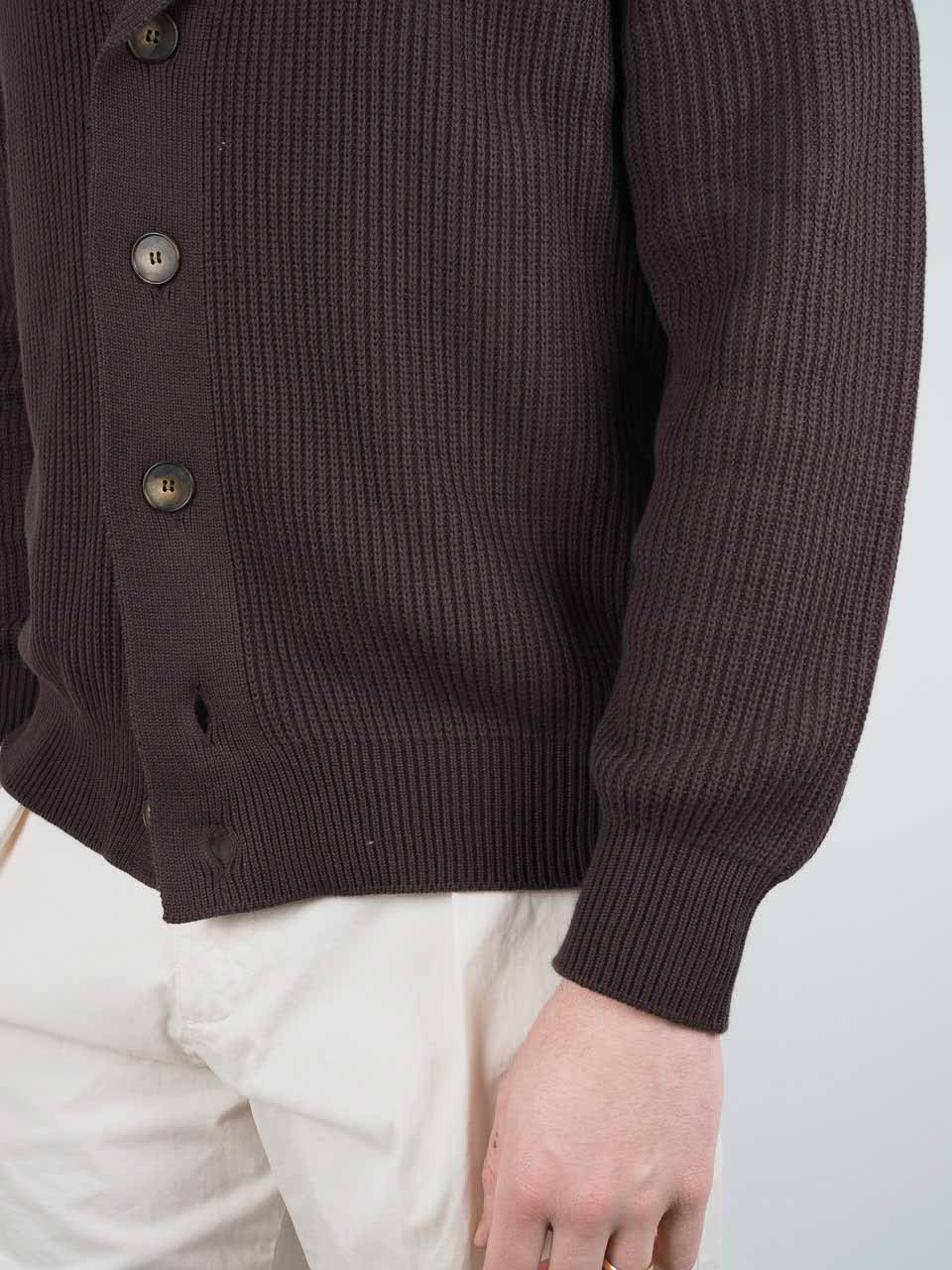 Ribbed Cotton Cardigan Brown