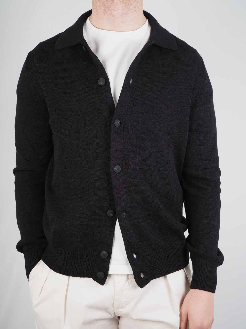 Knitted Cotton Cashmere Long Sleeve Shirt Black