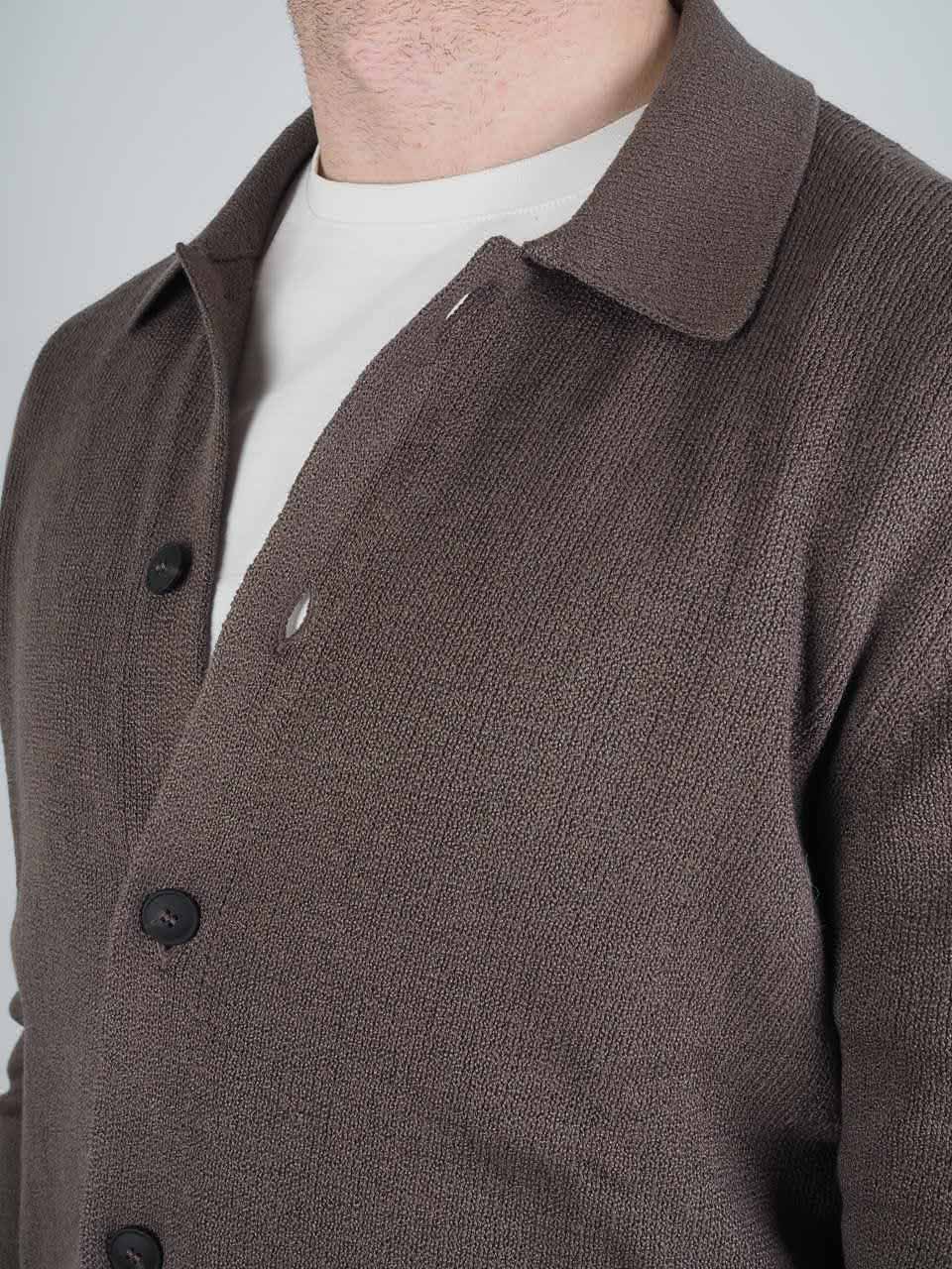 Knitted Cotton Cashmere Long Sleeve Shirt Brown