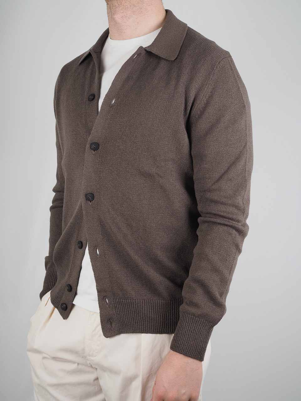 Knitted Cotton Cashmere Long Sleeve Shirt Brown