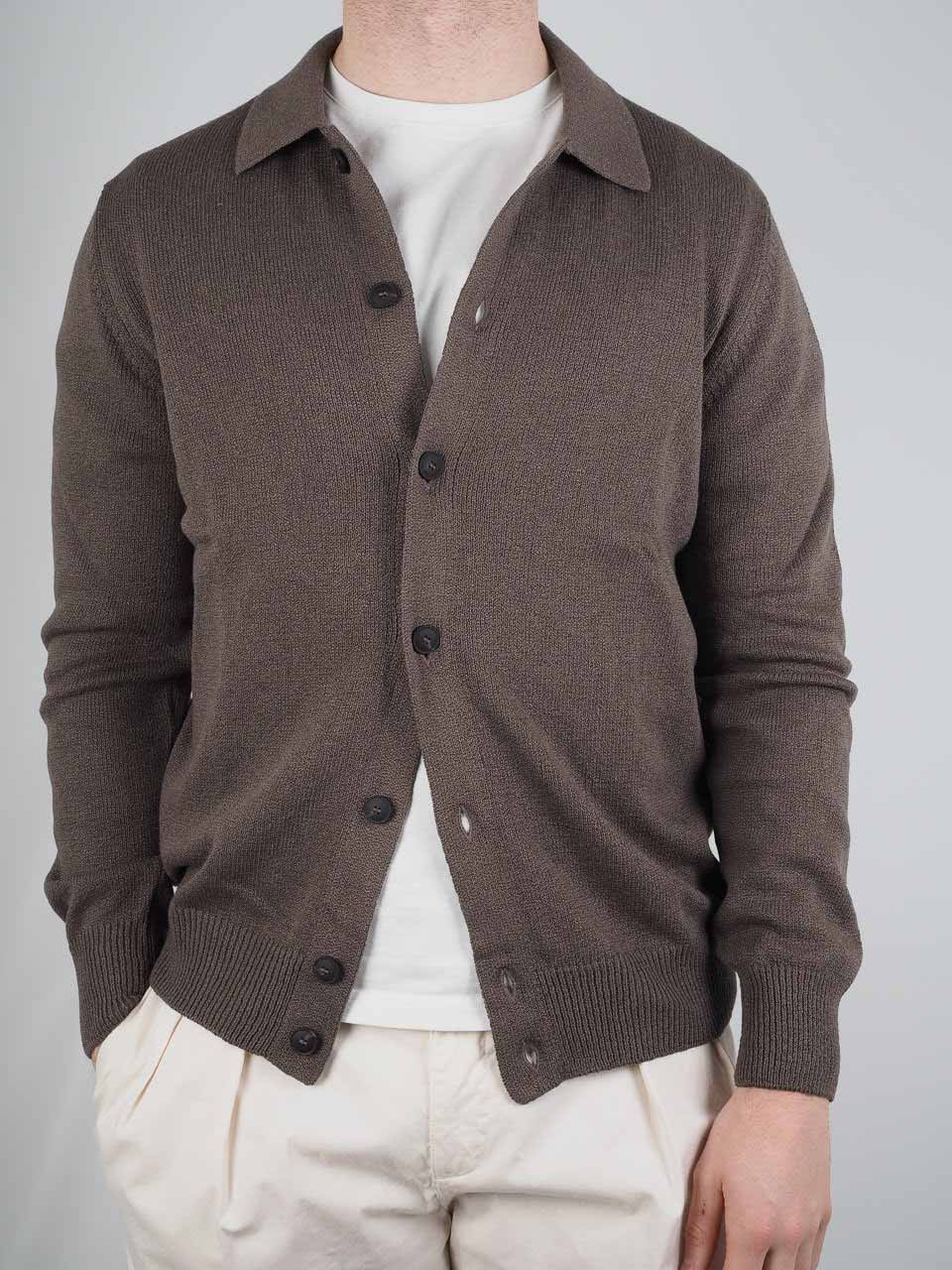 Knitted Cotton Cashmere Long Sleeve Shirt Brown