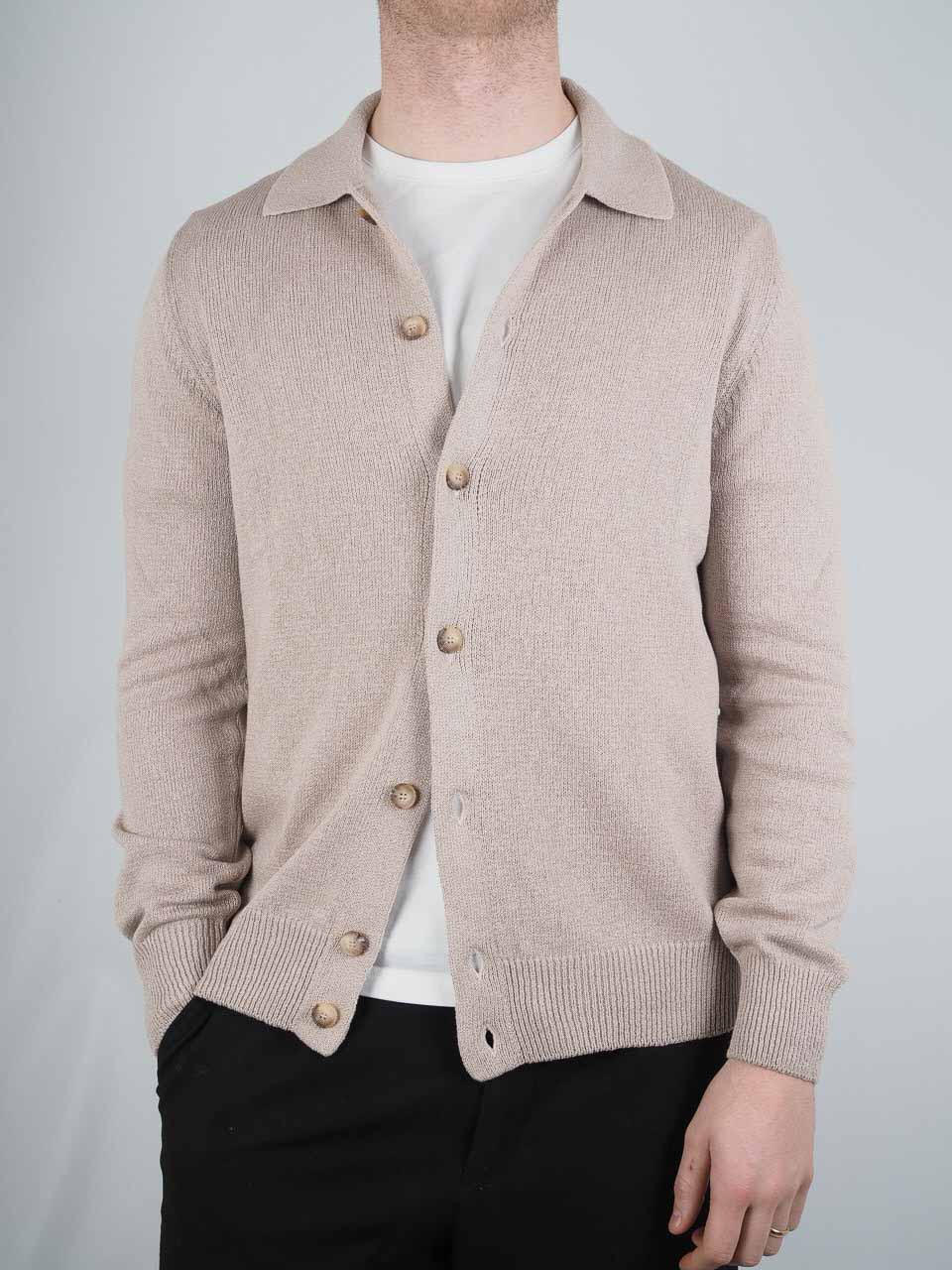 Knitted Cotton Cashmere Long Sleeve Shirt Beige
