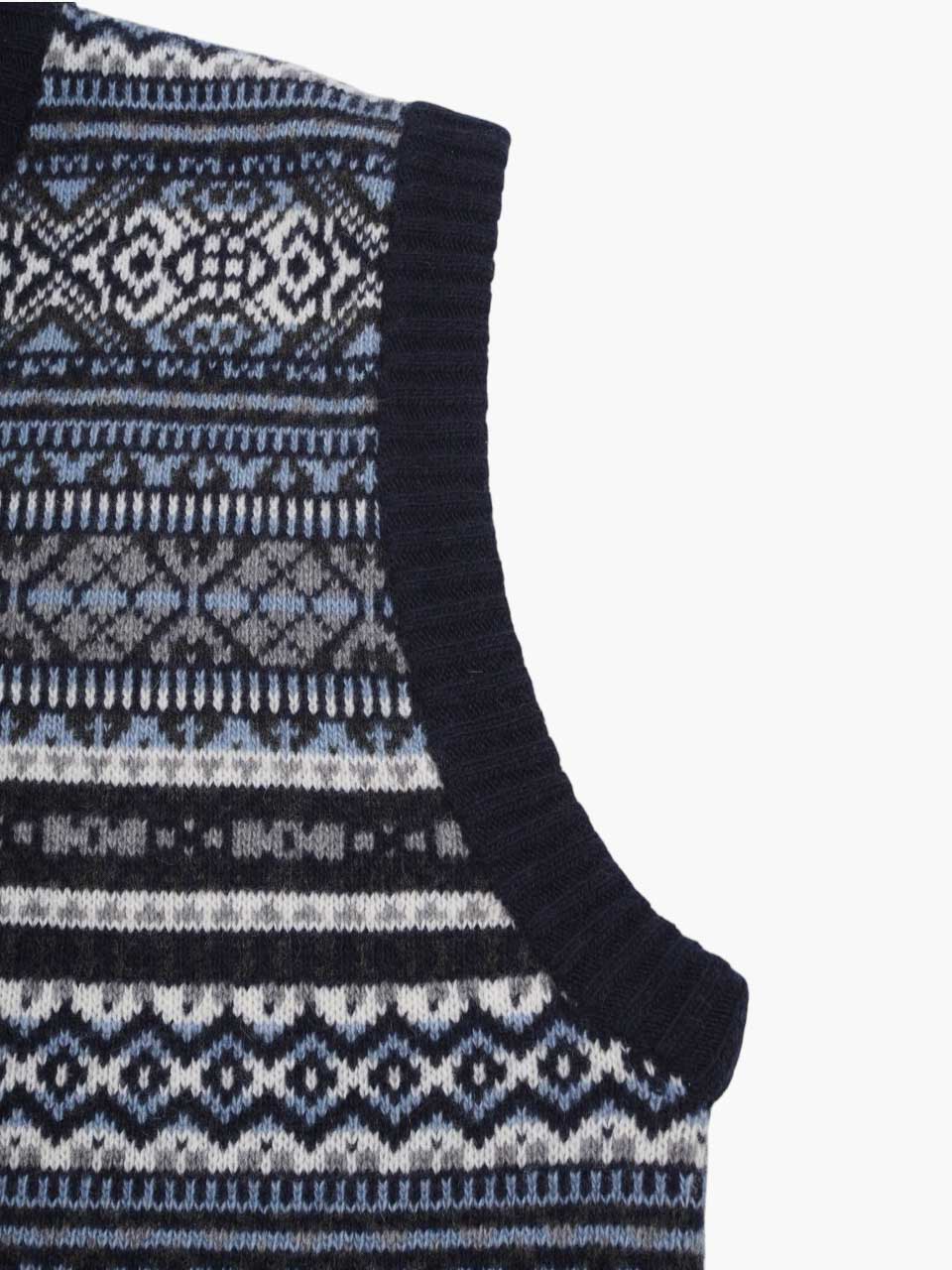 Morgano Knitted Checked Wool Vest Navy