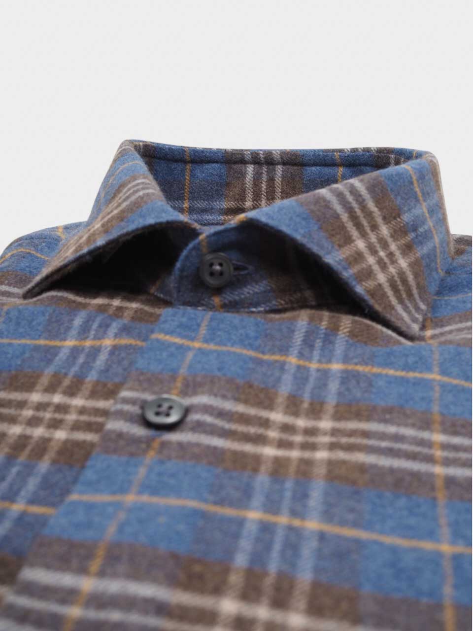 Ghirardelli 1911 Washed Flannel Checked Shirt Navy/Brown