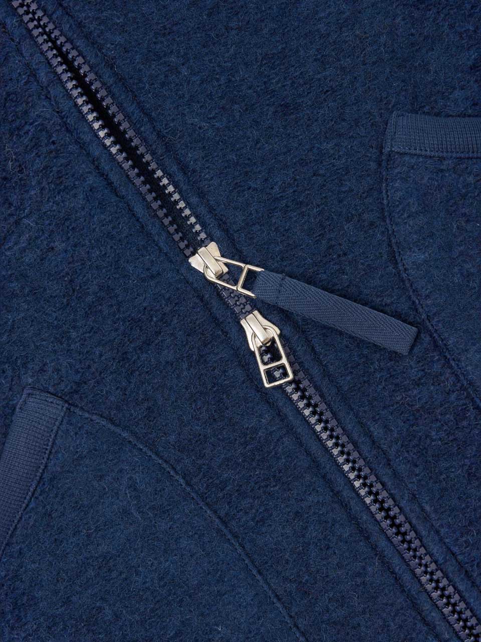 Universal Works Scarlet Wool Fleece Zip Waistcoat Indigo