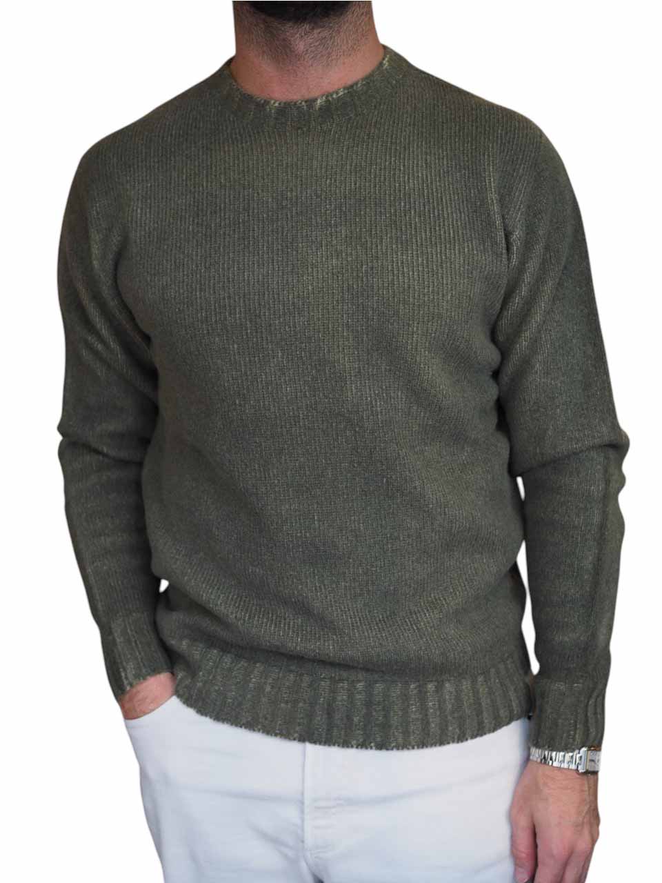 BOB Knitted Reversible Wool Crew Neck Green/Yellow