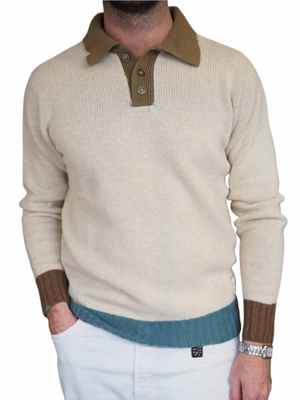 BOB Knitted Long Sleeve Polo Beige