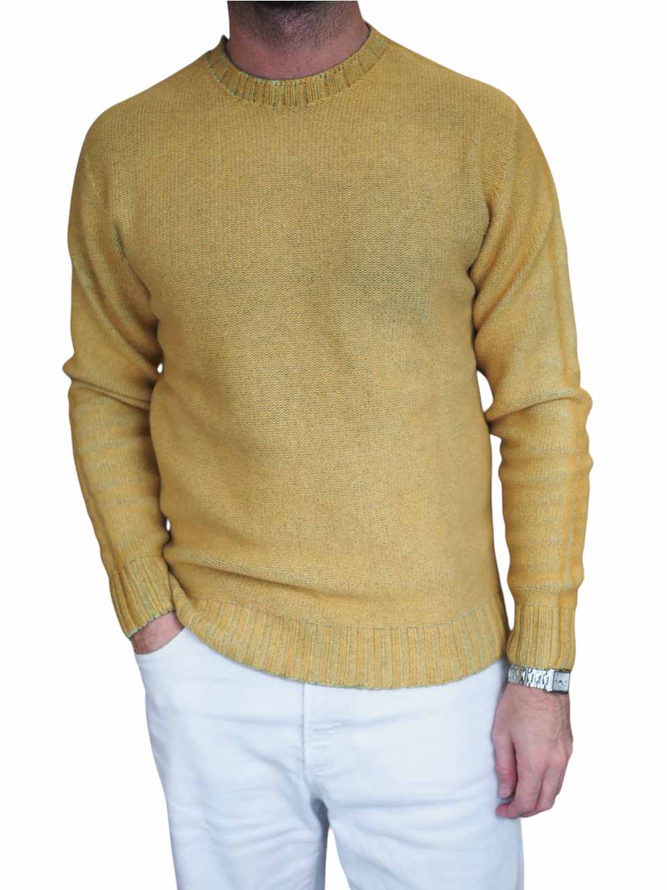 BOB Knitted Reversible Wool Crew Neck Green/Yellow