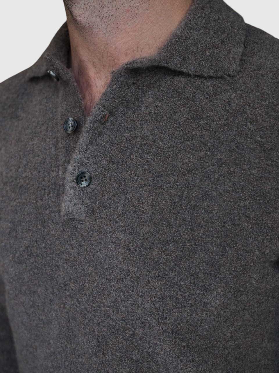 Morgano Knitted Long Sleeve Polo Brown