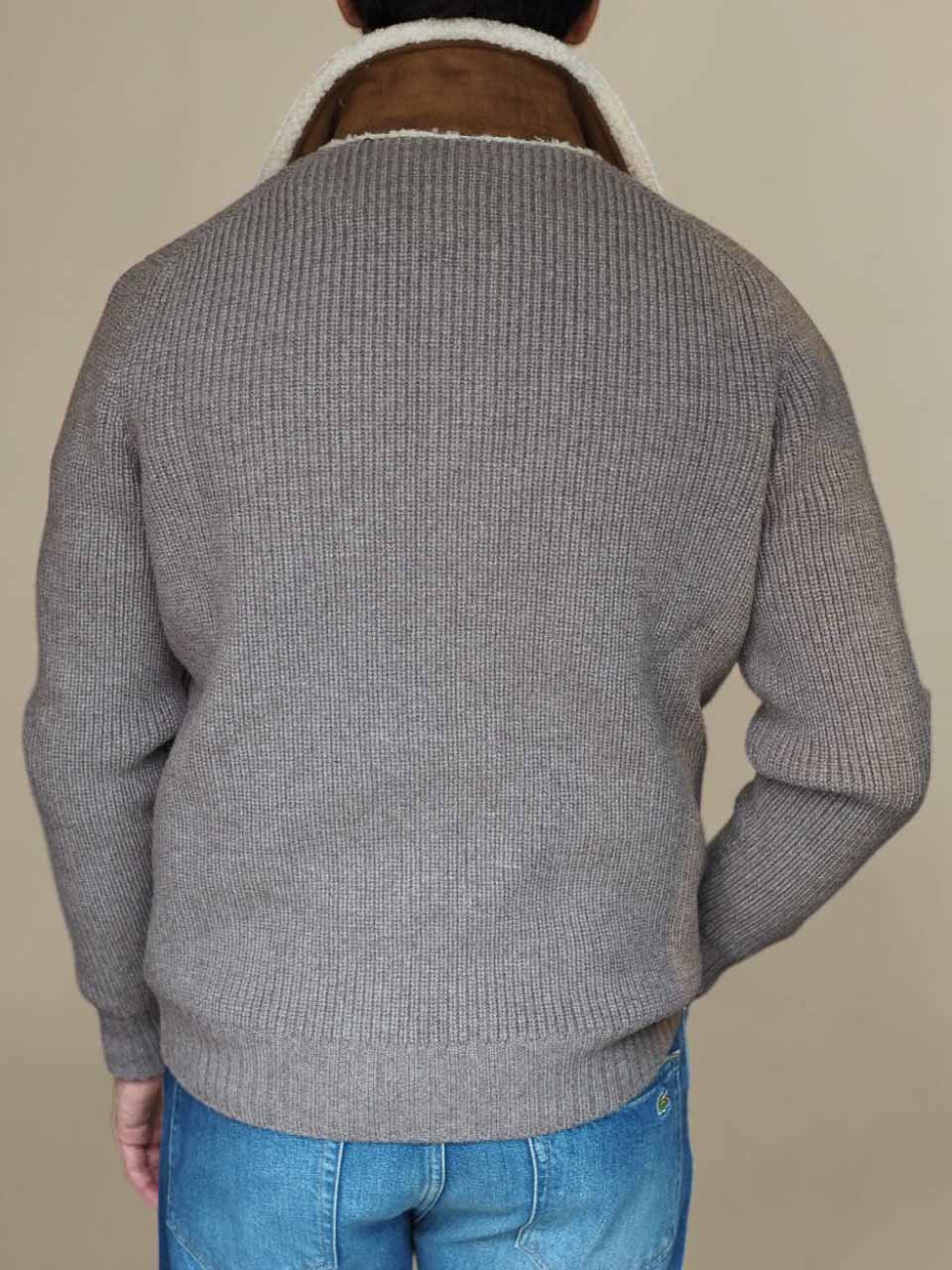 Gran Sasso Pearl Rib faux Fur Collar Zip Jacket Taupe