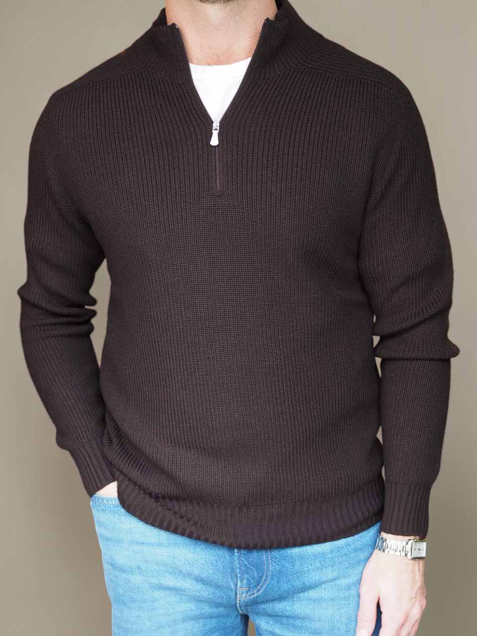 Gran Sasso Rainwool Half Zip Sweater Brown