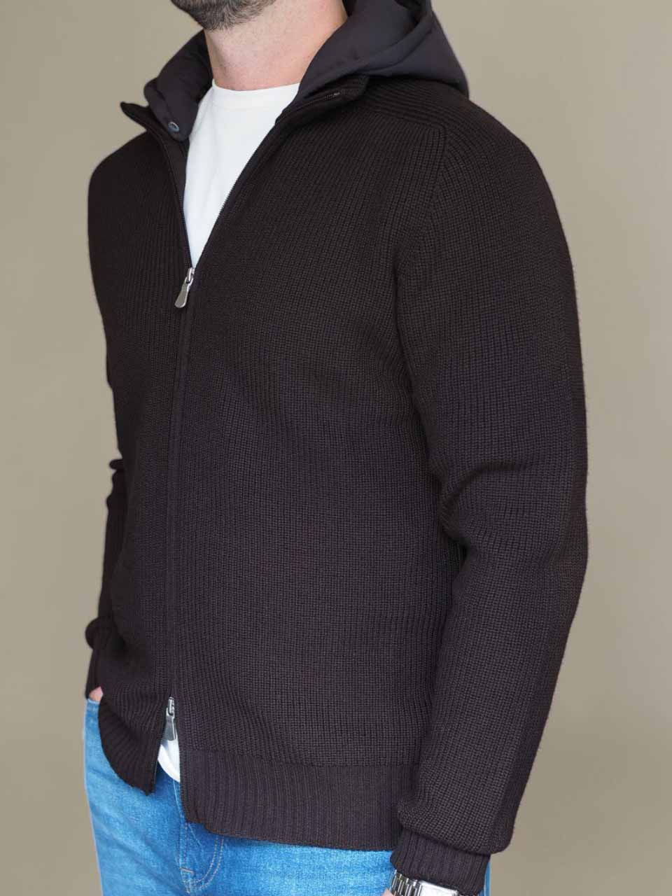 Gran Sasso Knitted Rain Wool Zip Jacket brown