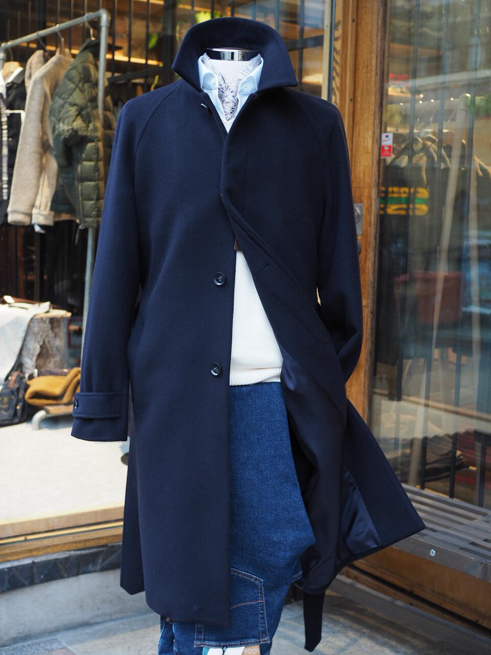 Studio 73 Wool Cashmere Raglan Coat Navy