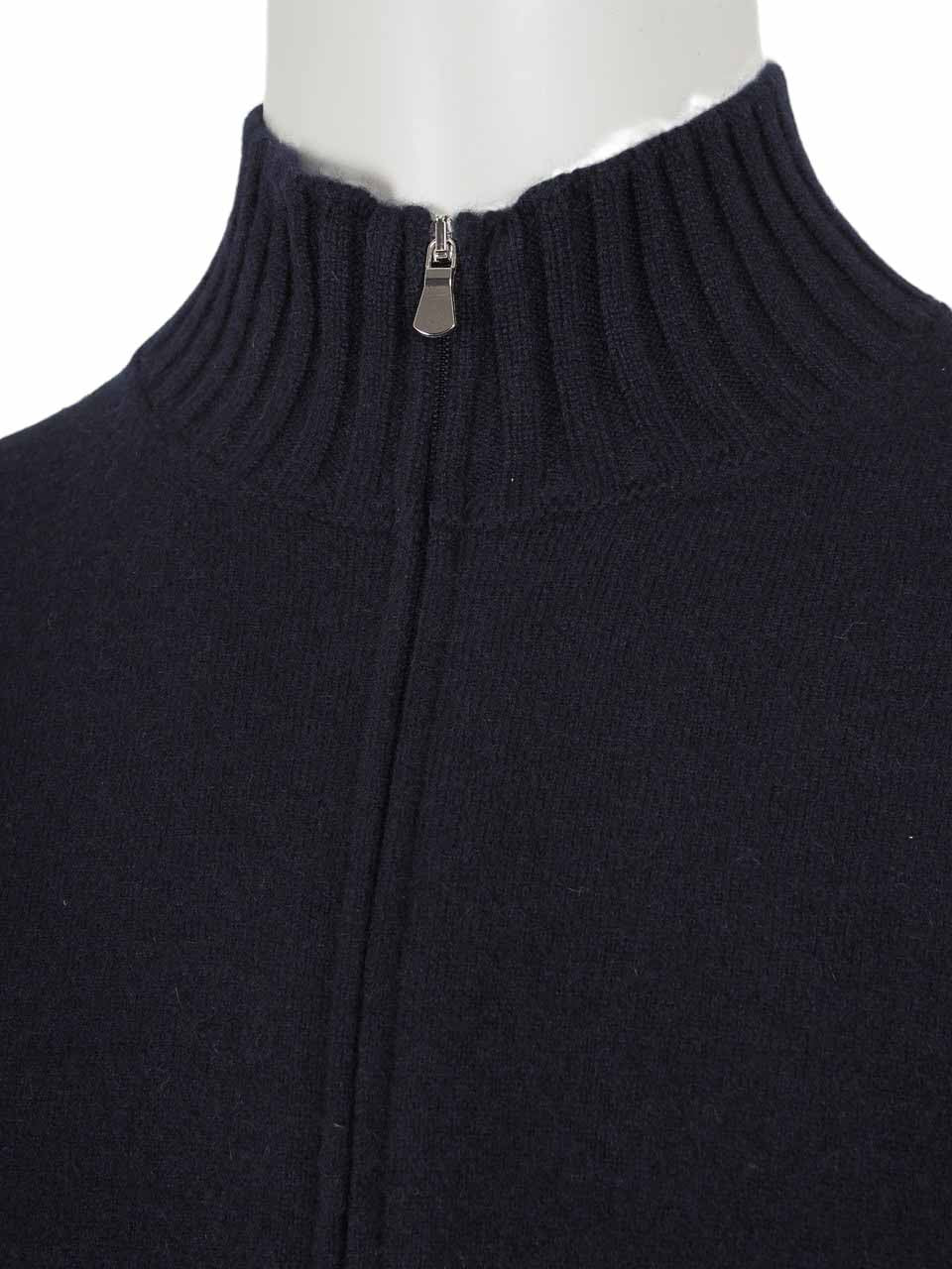 Felted Cashmere Full Zip Sweater Navy