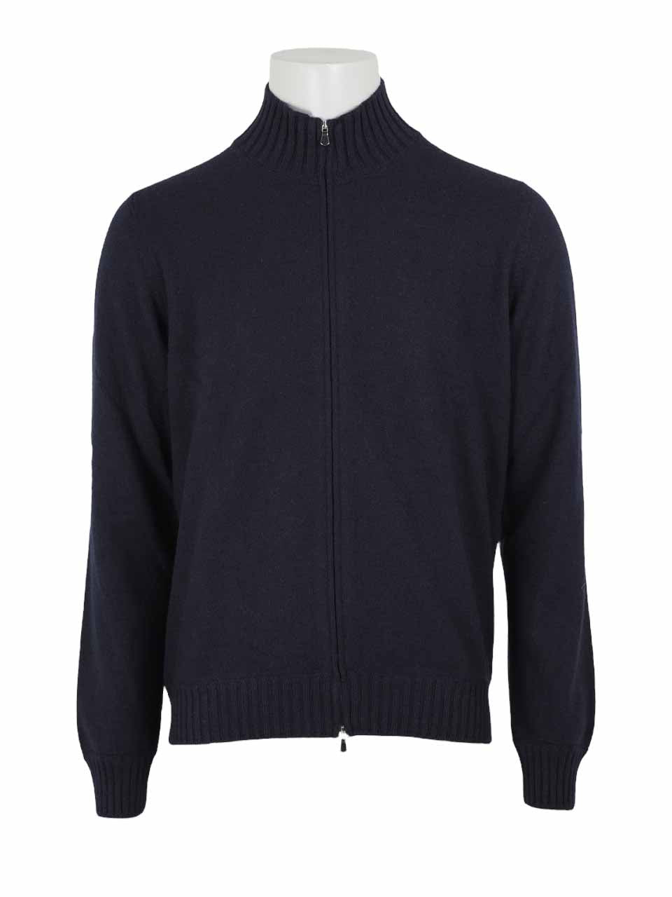 Felted Cashmere Full Zip Sweater Navy