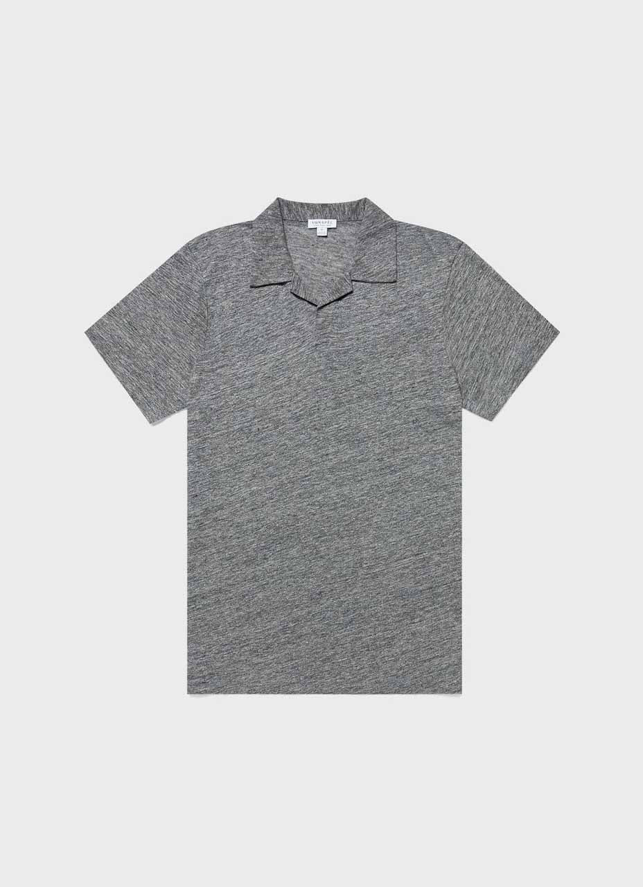 Sunspel Linen Polo Shirt Mid Grey