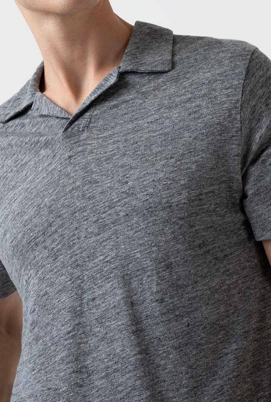 Sunspel Linen Polo Shirt Mid Grey