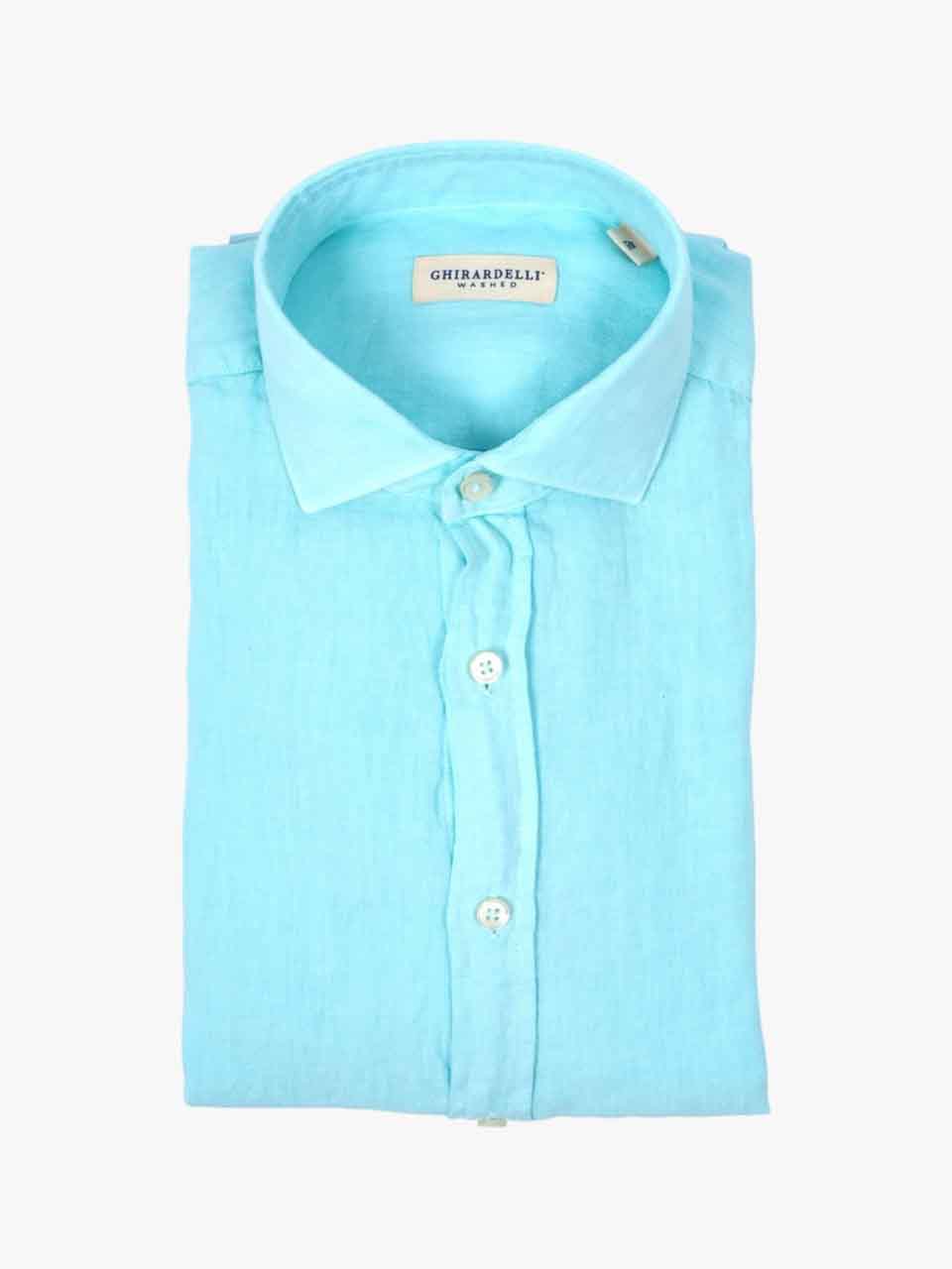 Ghirardelli 1911 Washed Linen Shirt Turquoise