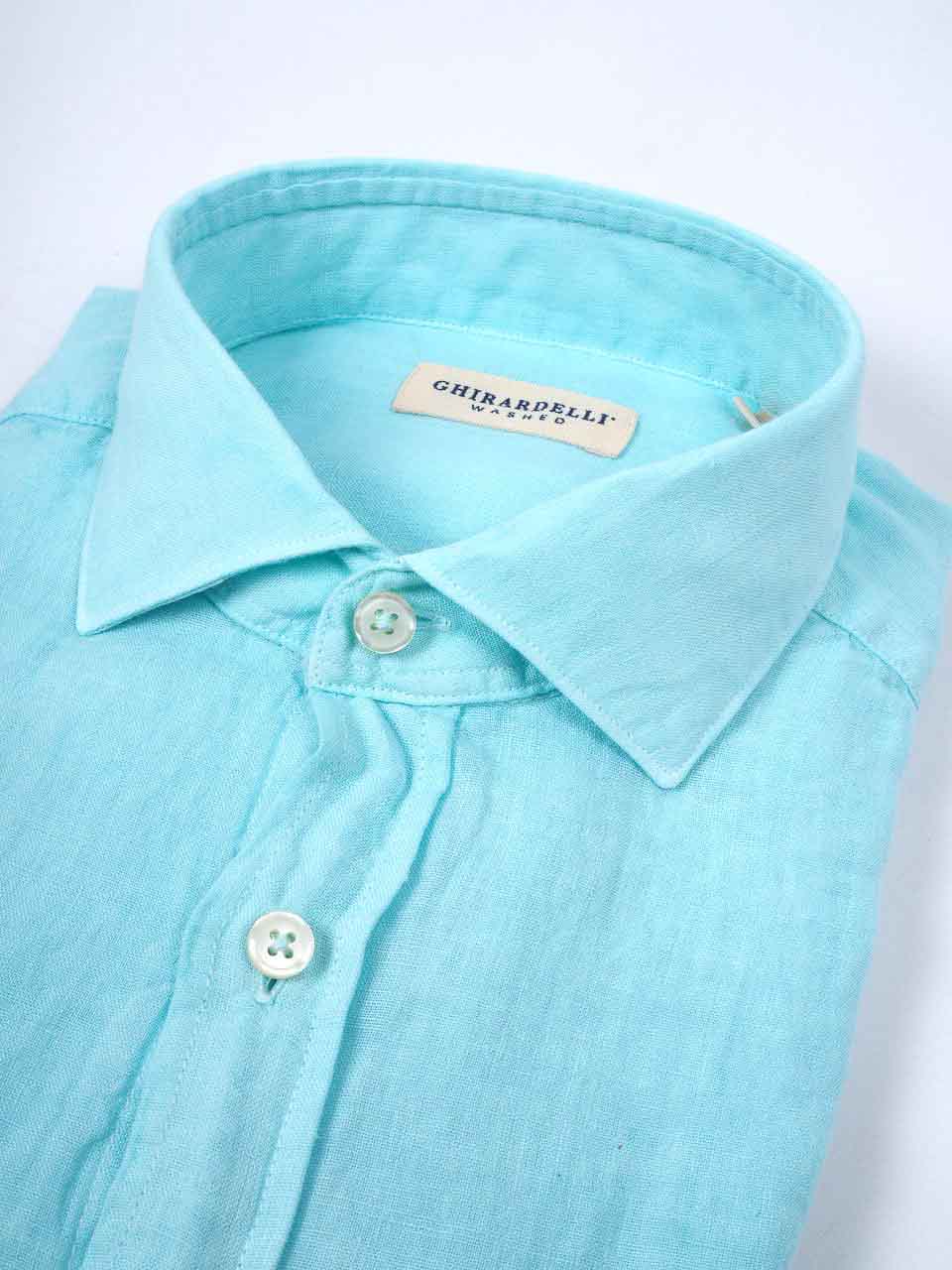Ghirardelli 1911 Washed Linen Shirt Turquoise