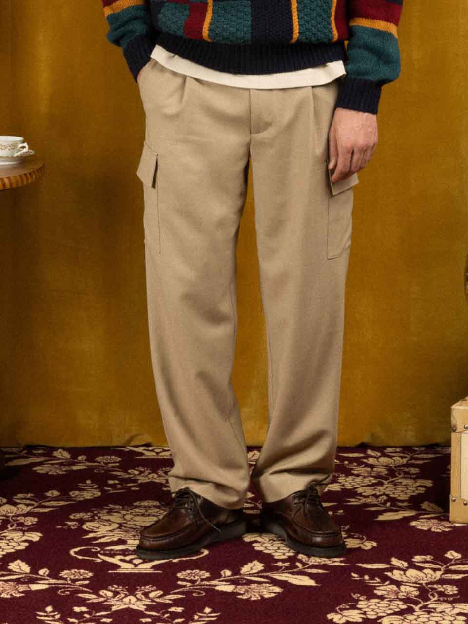 Drôle De Monsieur Flannel Cargo Trousers Beige