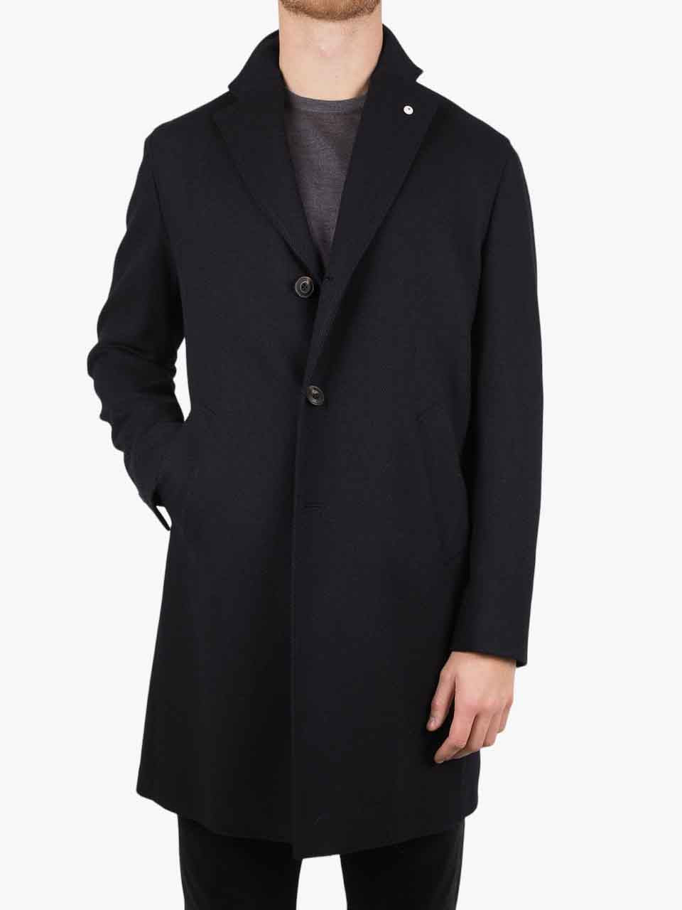 Herringbone Wool Cashmere Coat Navy