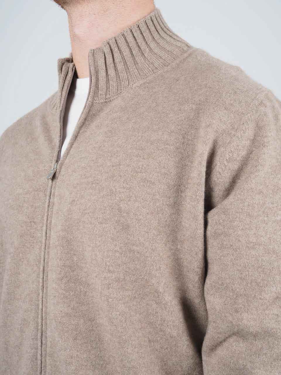Felted Cashmere Full Zip Sweater Beige