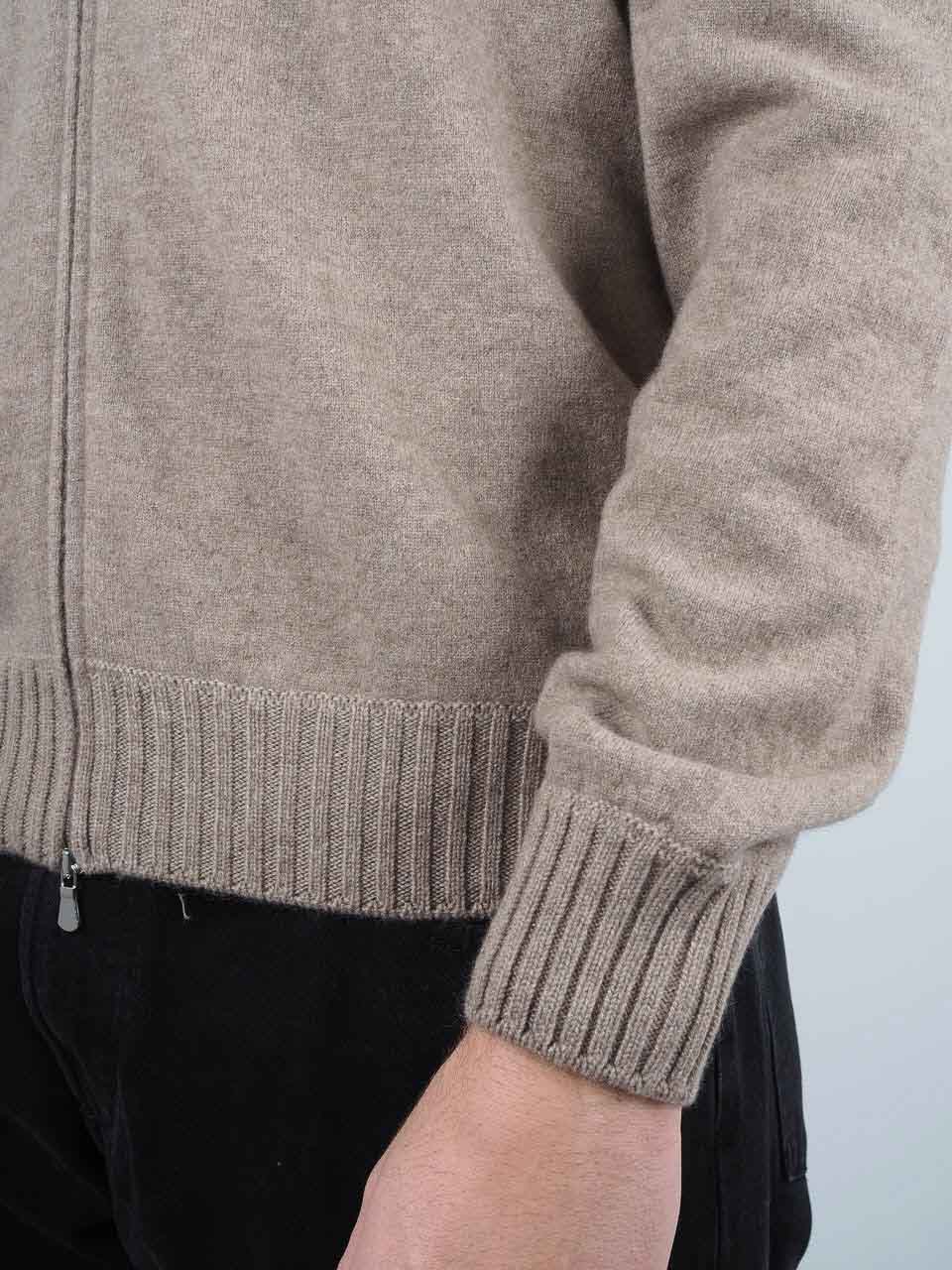 Felted Cashmere Full Zip Sweater Beige