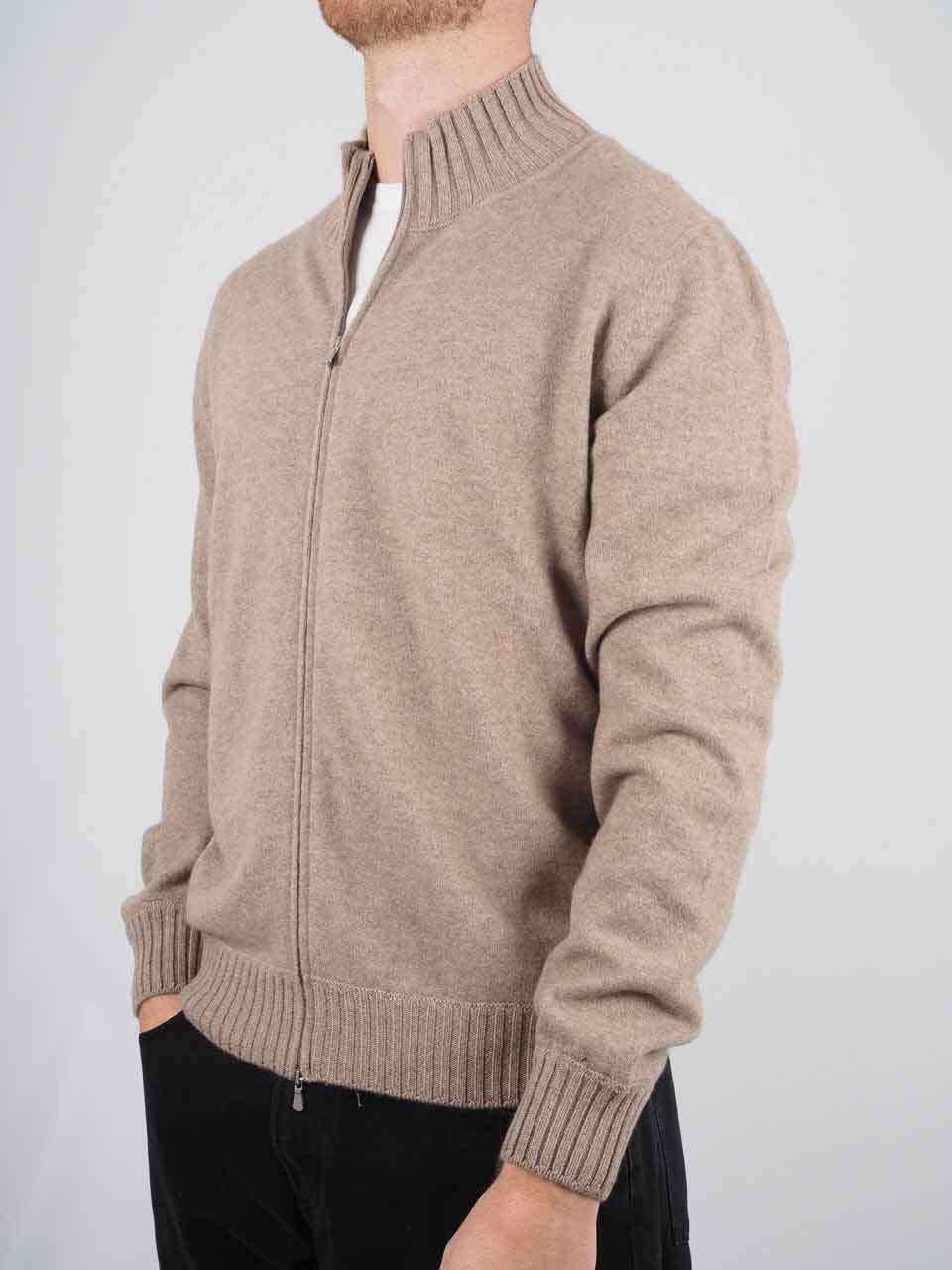 Felted Cashmere Full Zip Sweater Beige