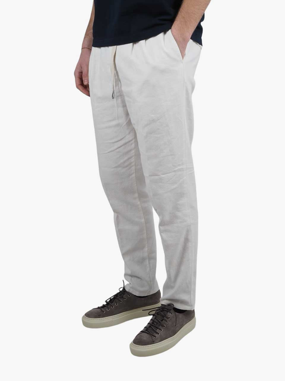 Cotton Linen Drawstring Trousers White