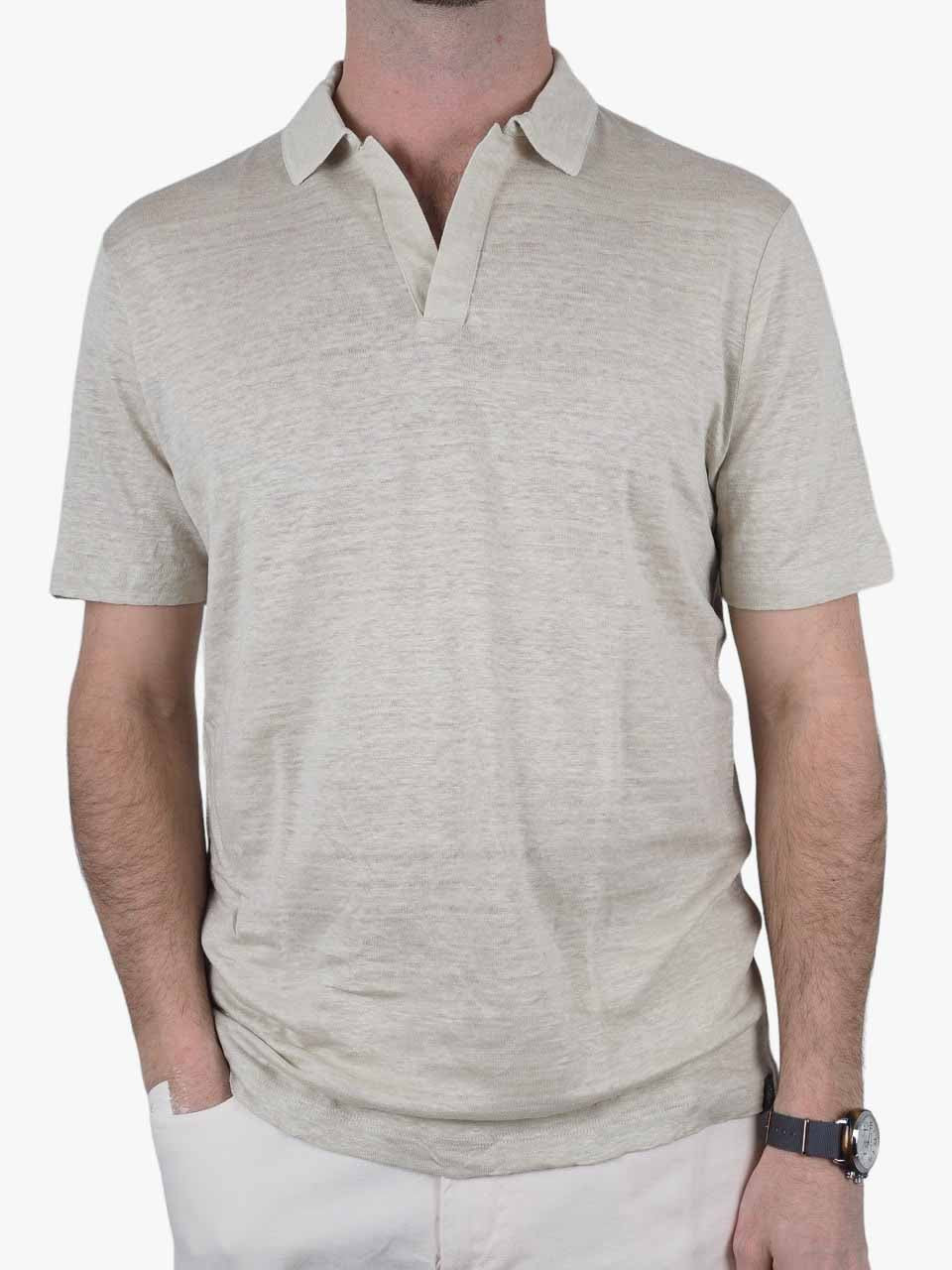 Short Sleeve Linen Polo Beige