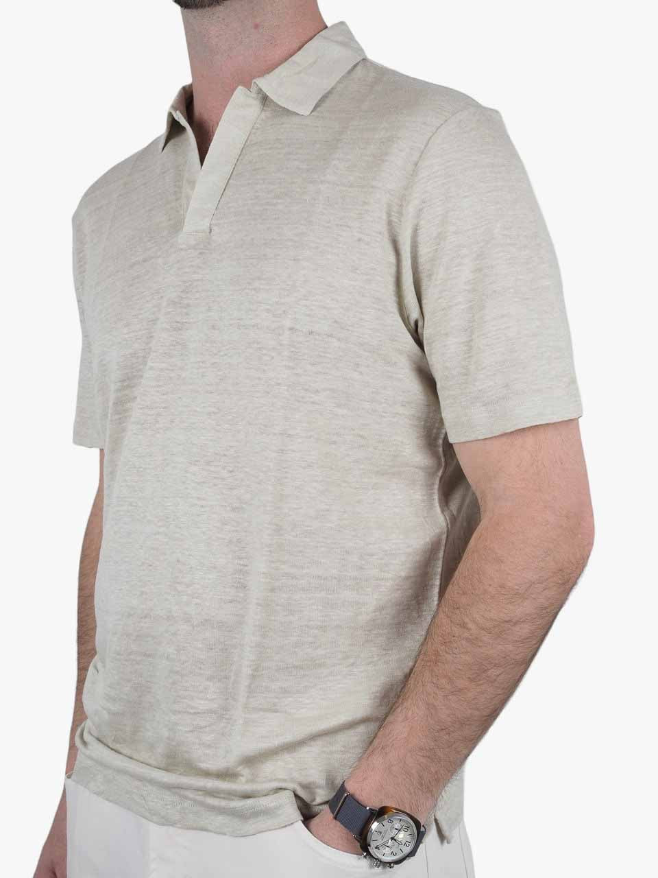 Short Sleeve Linen Polo Beige
