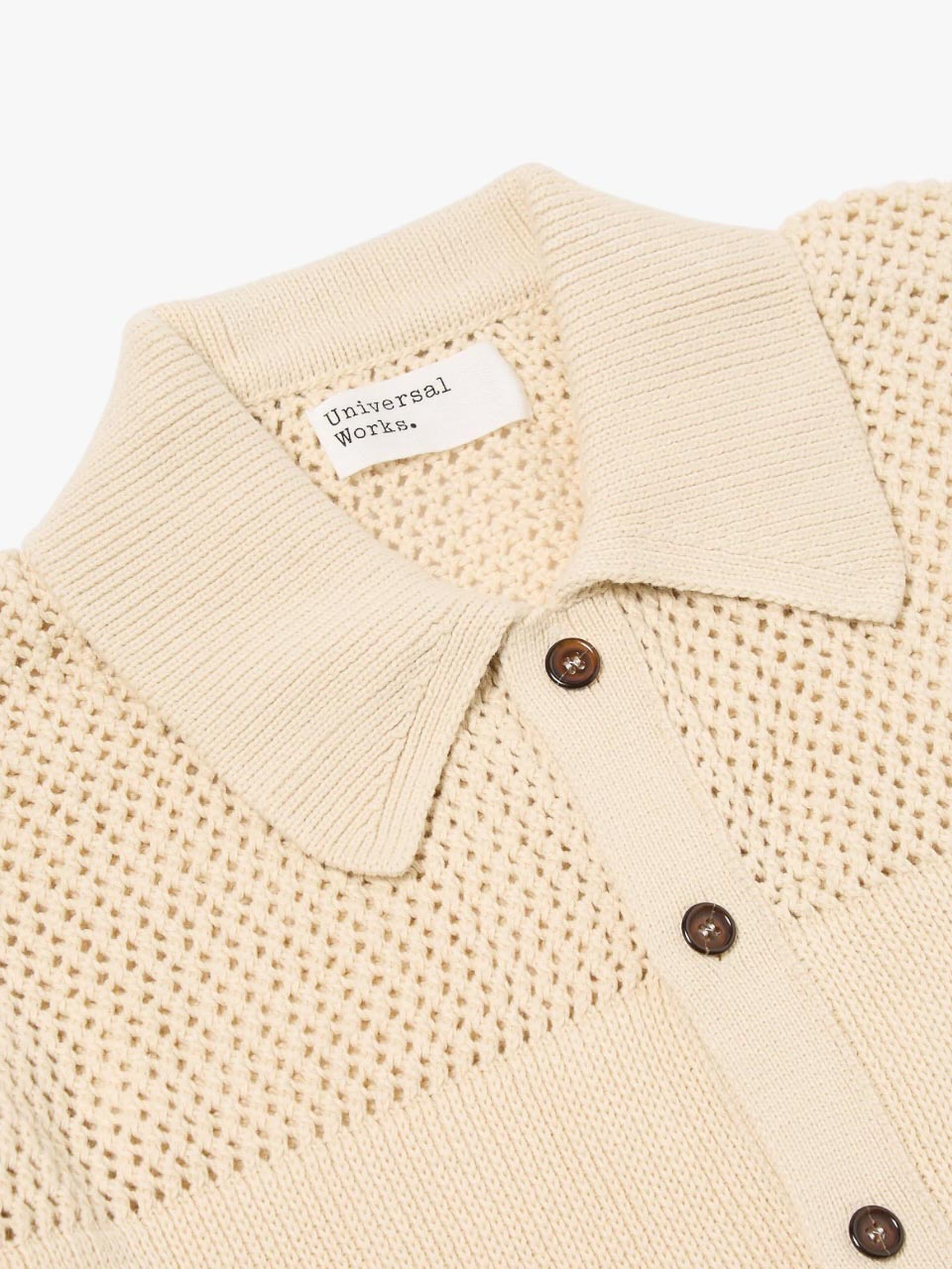 Universal Works S/S Knit Shirt in Ecru Open Knit