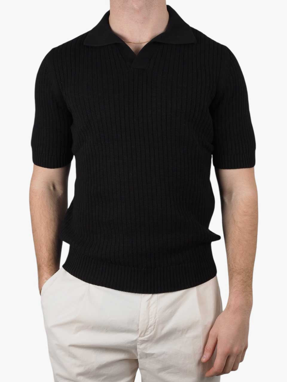 Knitted Cotton Polo Black