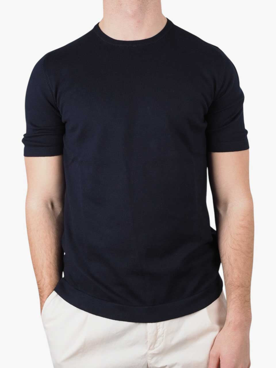 Knitted Cotton T-Shirt Navy