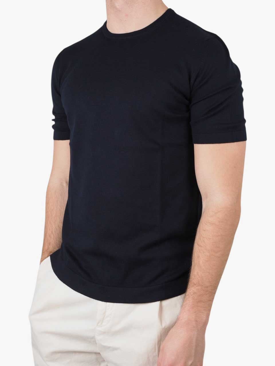 Knitted Cotton T-Shirt Navy