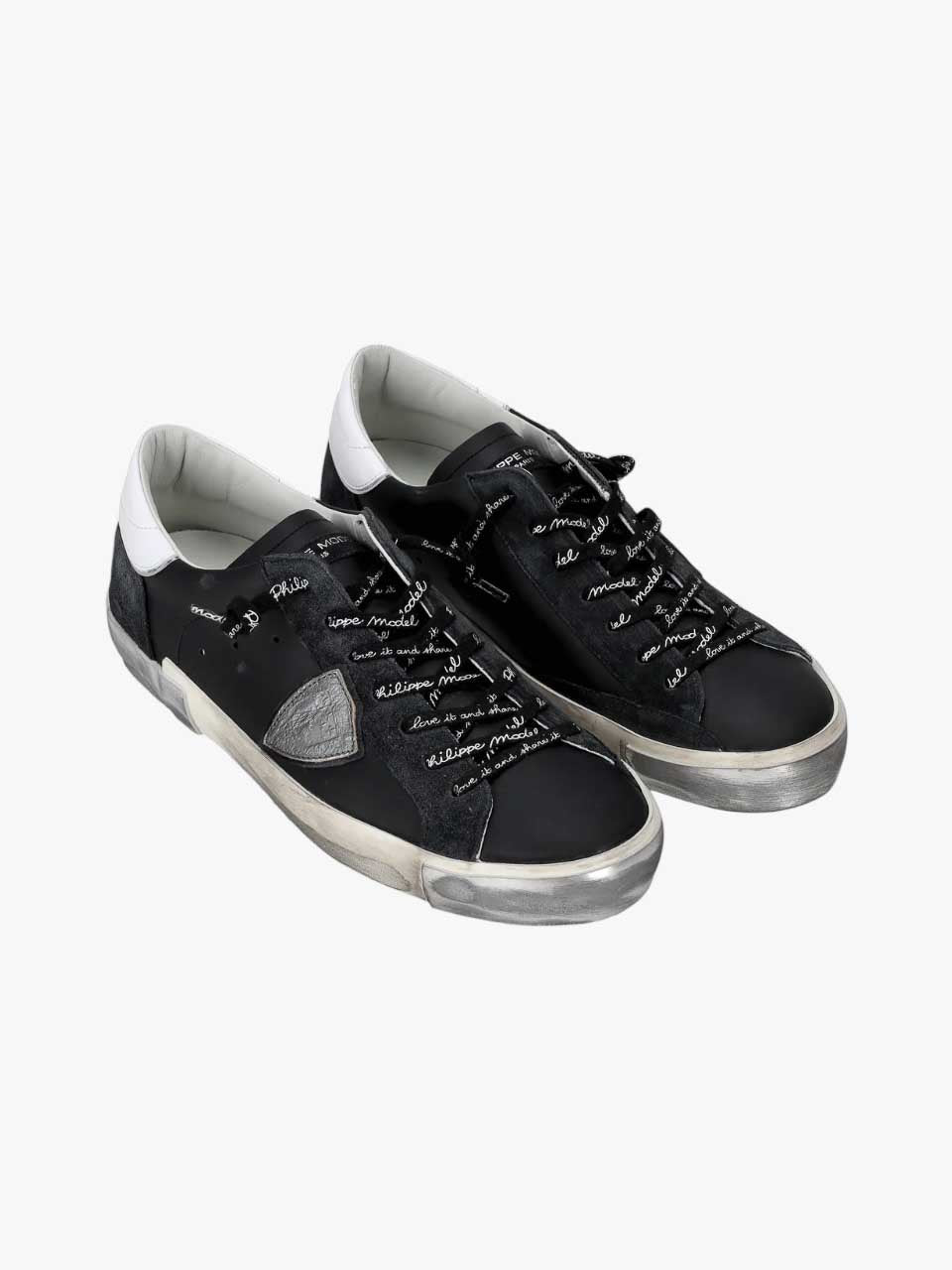 Prsx Low-Top Sneakers in Leather, Black Silver