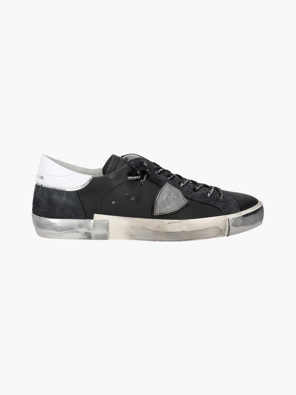 Prsx Low-Top Sneakers in Leather, Black Silver